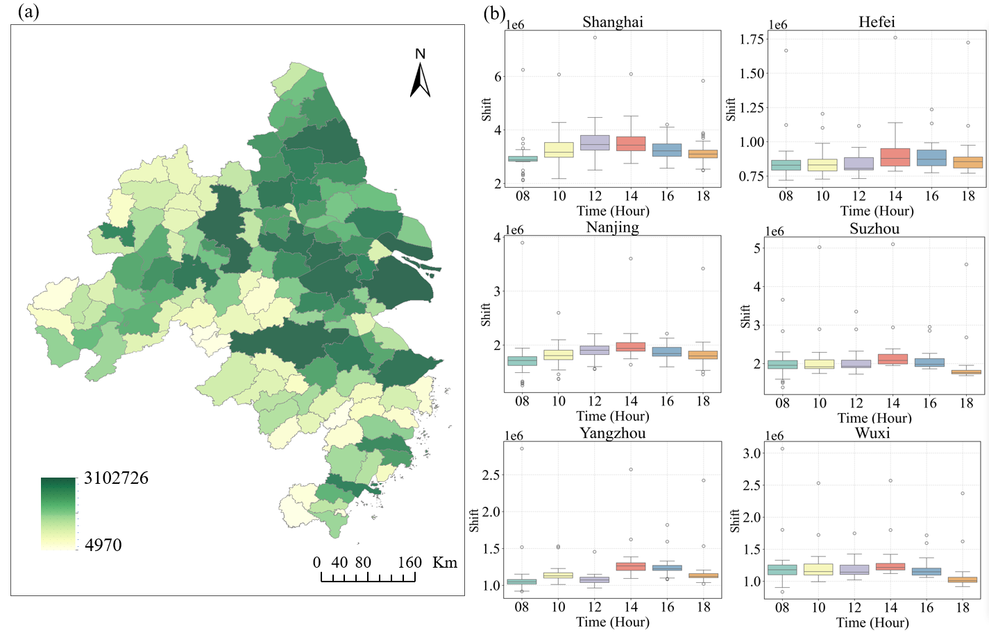 长三角城市群典型城市人口空间分布图